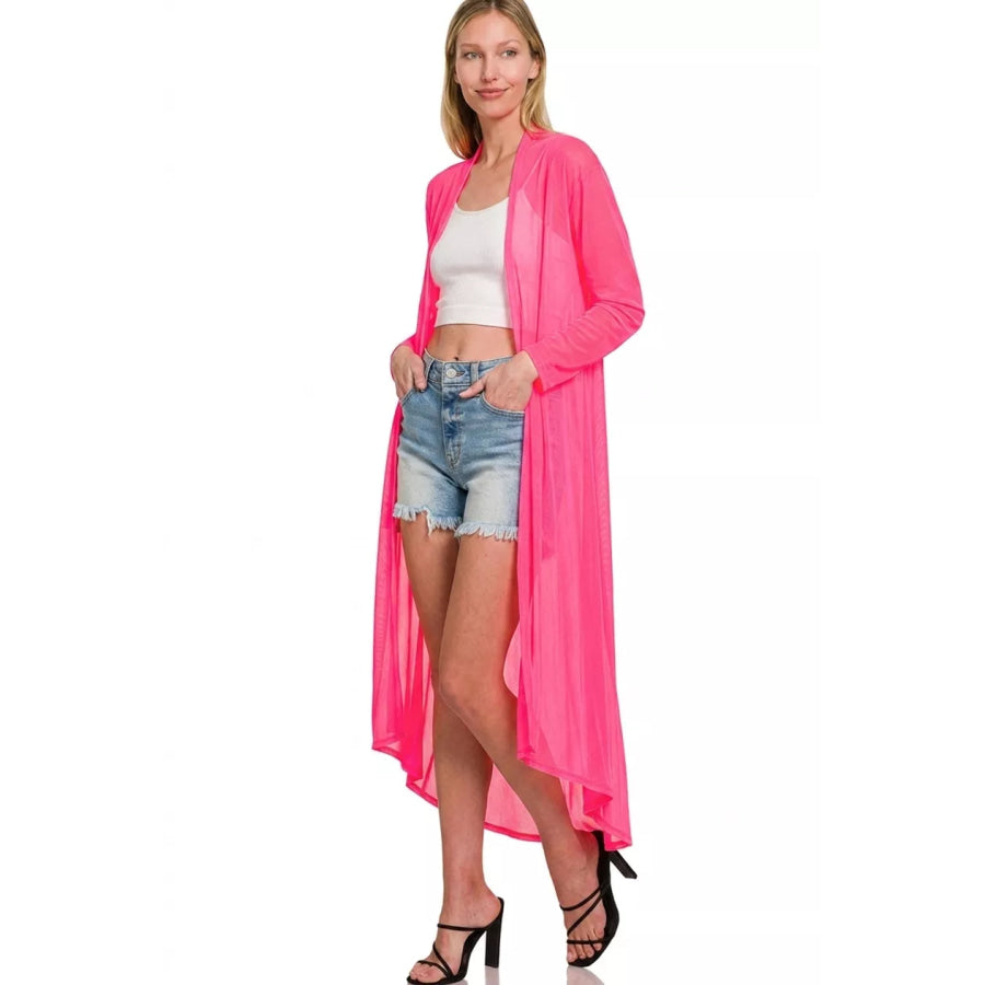 Zenana Mesh Open Front Cardigan Apparel and Accessories