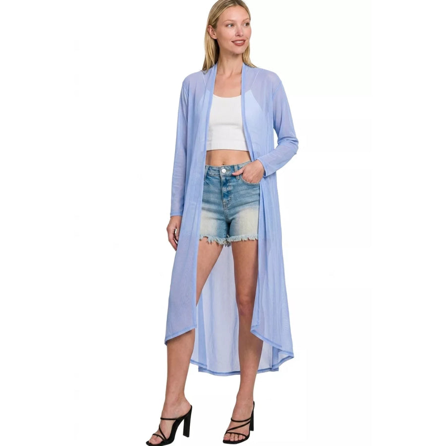 Zenana Mesh Open Front Cardigan Apparel and Accessories