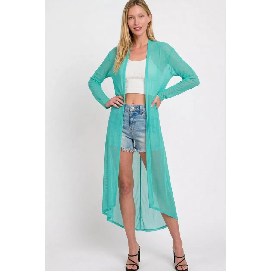 Zenana Mesh Open Front Cardigan Apparel and Accessories