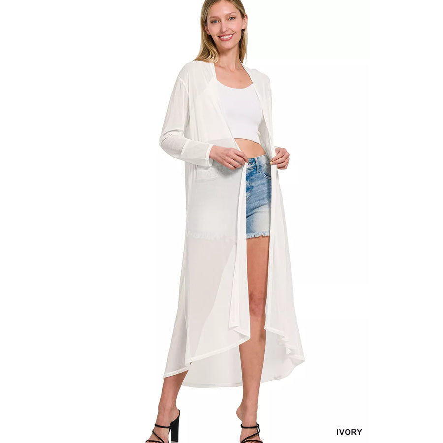 Zenana Mesh Open Front Cardigan IVORY / S Apparel and Accessories