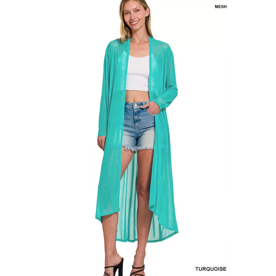 Zenana Mesh Open Front Cardigan TURQUOISE / S Apparel and Accessories