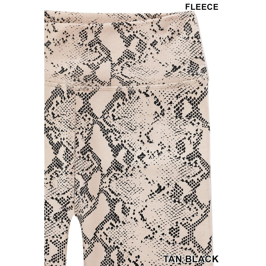 NEW! Metallic Snake Print Fleece-lined Leggings Tan Black / S/M Leggings