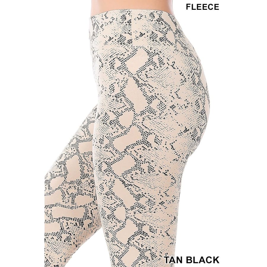 NEW! Metallic Snake Print Fleece-lined Leggings Tan Black / S/M Leggings
