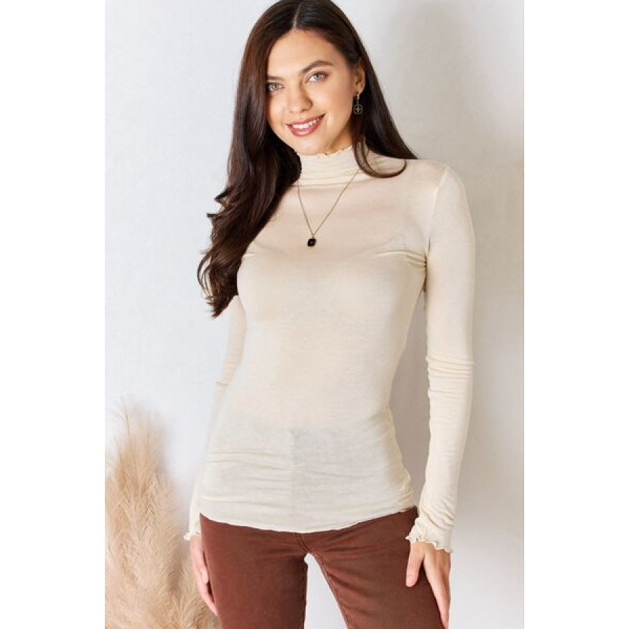 Zenana Mock Neck Layering Top Taupe / S Apparel and Accessories