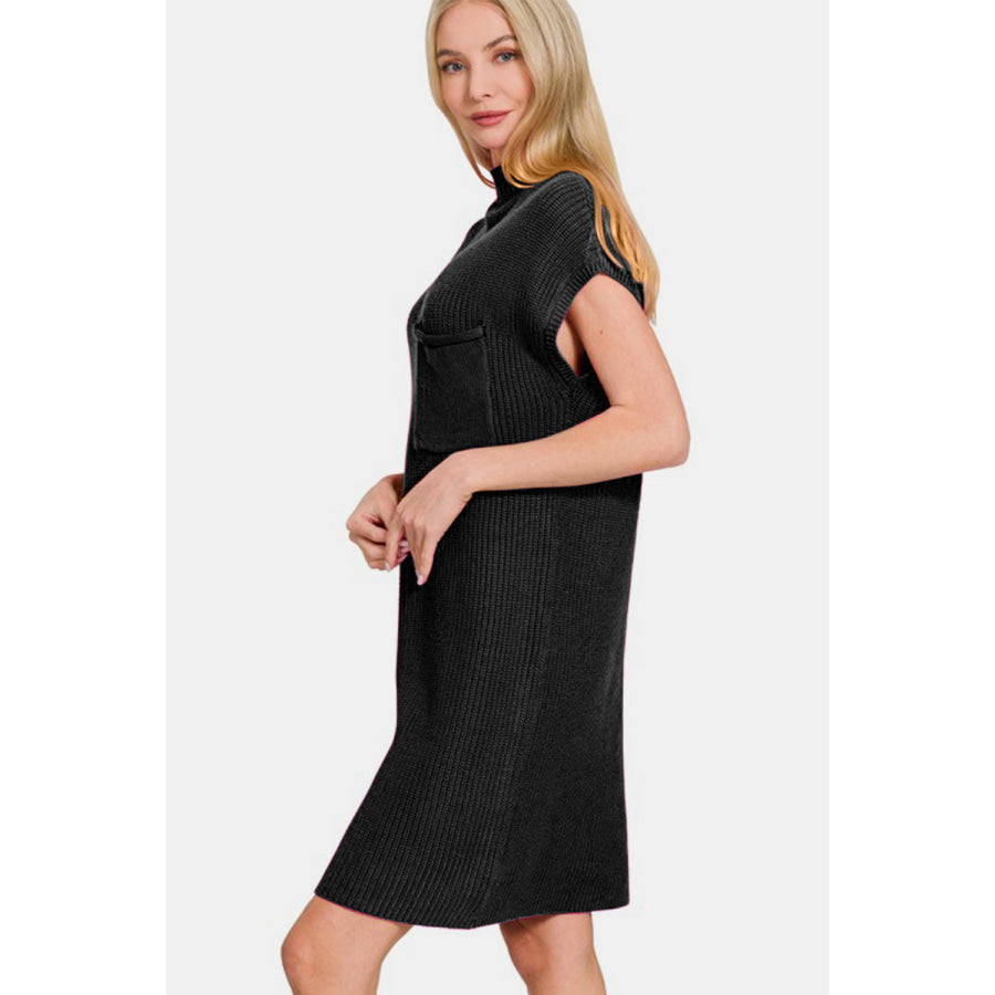 Zenana Mock Neck Short Sleeve Sweater Dress Apparel and Accessories