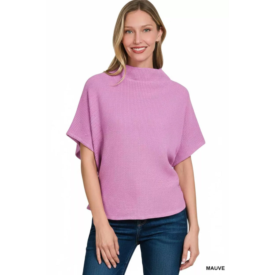 Zenana Mock Neck Sweater with Side Shirred Apparel and Accessories