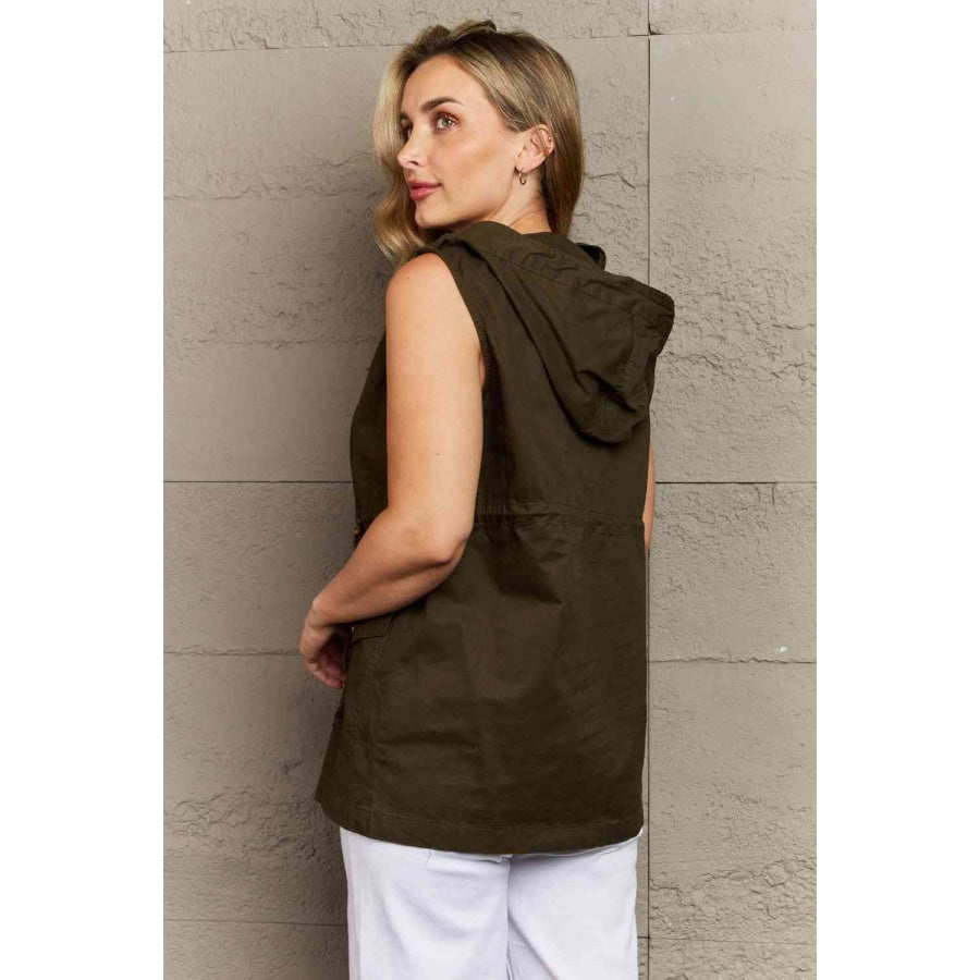 Zenana More To Come Full Size Military Hooded Vest Apparel and Accessories