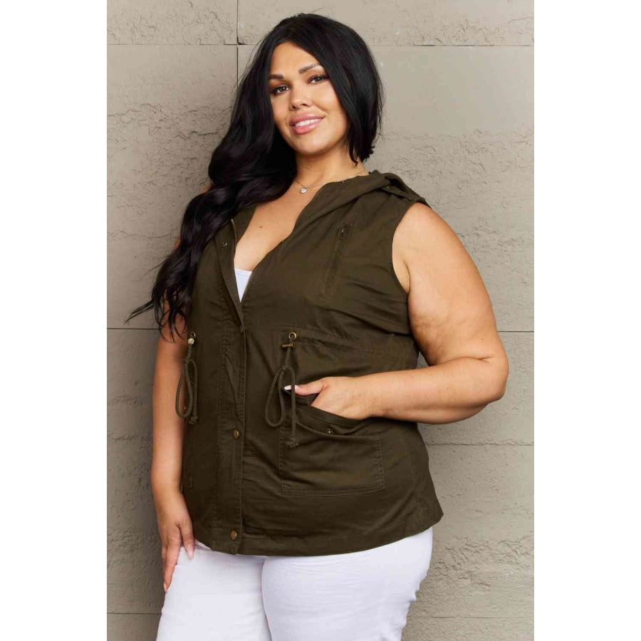 Zenana More To Come Full Size Military Hooded Vest Apparel and Accessories