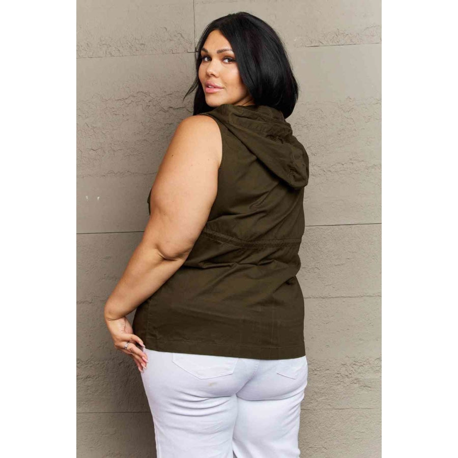 Zenana More To Come Full Size Military Hooded Vest Army Green / S Apparel and Accessories