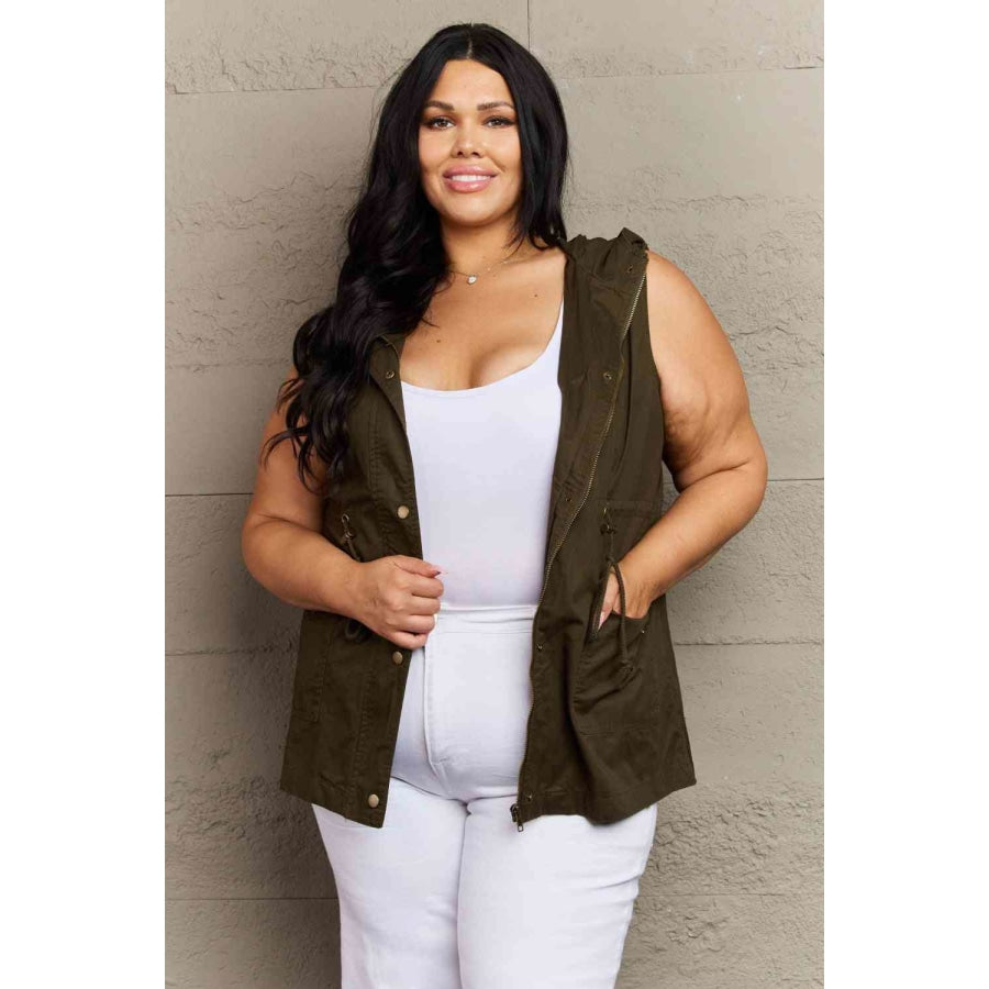 Zenana More To Come Full Size Military Hooded Vest Army Green / S Apparel and Accessories