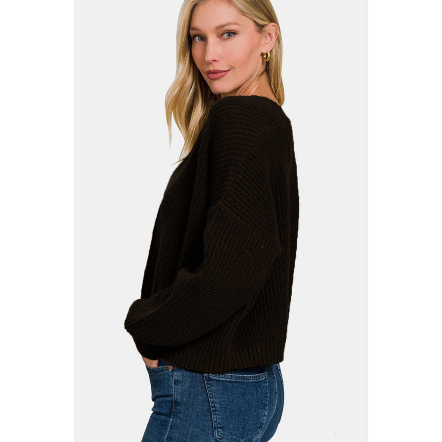 Zenana Open Front Drop Shoulder Sweater Cardigan Apparel and Accessories