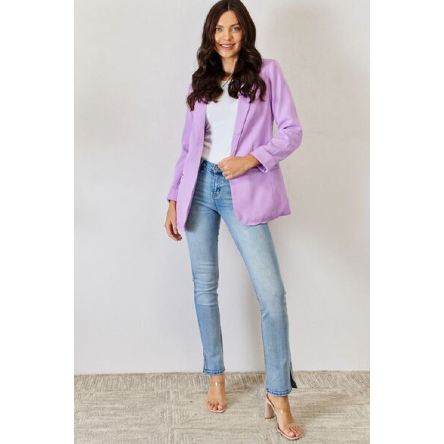 Zenana Open Front Long Sleeve Blazer Apparel and Accessories
