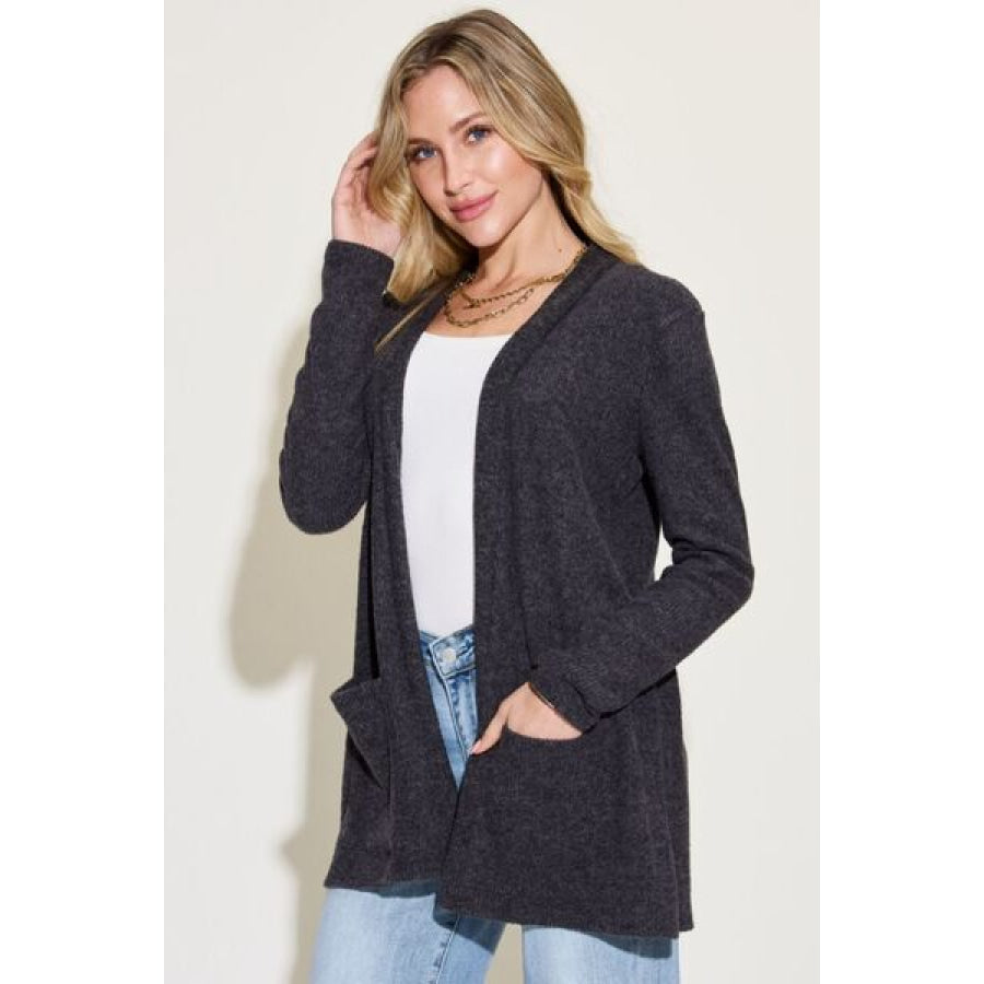 Zenana Open Front Long Sleeve Cardigan Apparel and Accessories