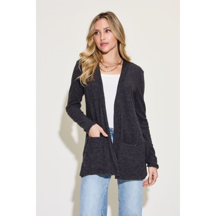 Zenana Open Front Long Sleeve Cardigan Black / S Apparel and Accessories