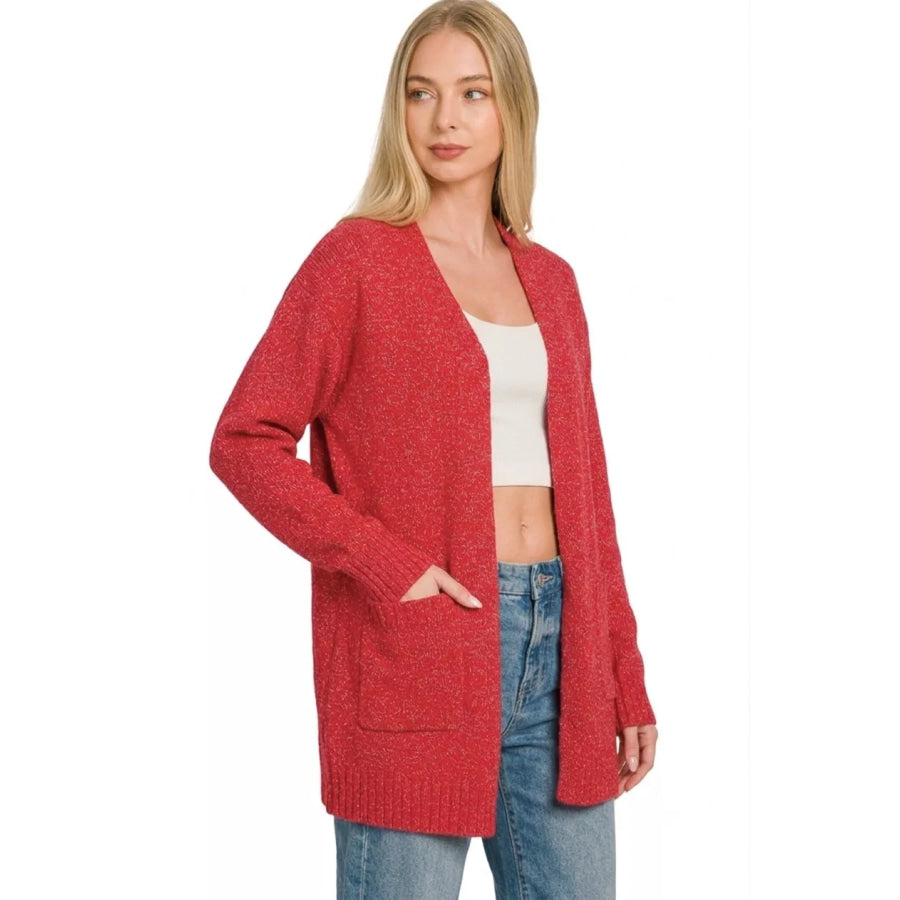 Zenana Open Front Sweater Cardigan RUBY / S Apparel and Accessories