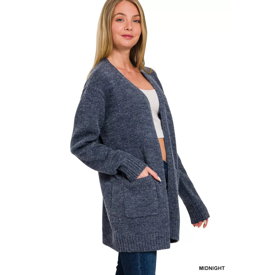 Zenana Open Front Sweater Cardigan MIDNIGHT / S Apparel and Accessories