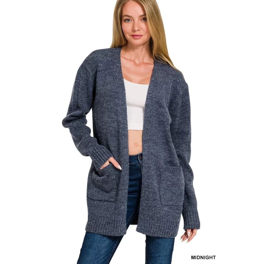 Zenana Open Front Sweater Cardigan MIDNIGHT / S Apparel and Accessories
