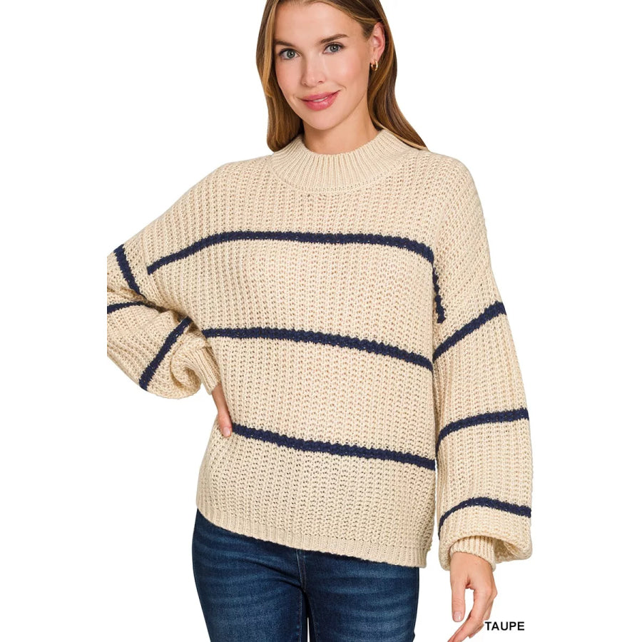 Zenana Oversize Striped Sweater Apparel and Accessories