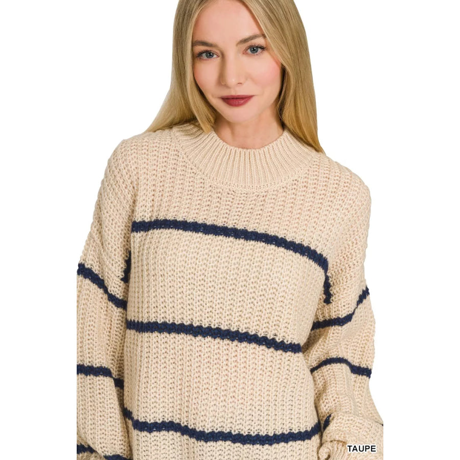 Zenana Oversize Striped Sweater Apparel and Accessories