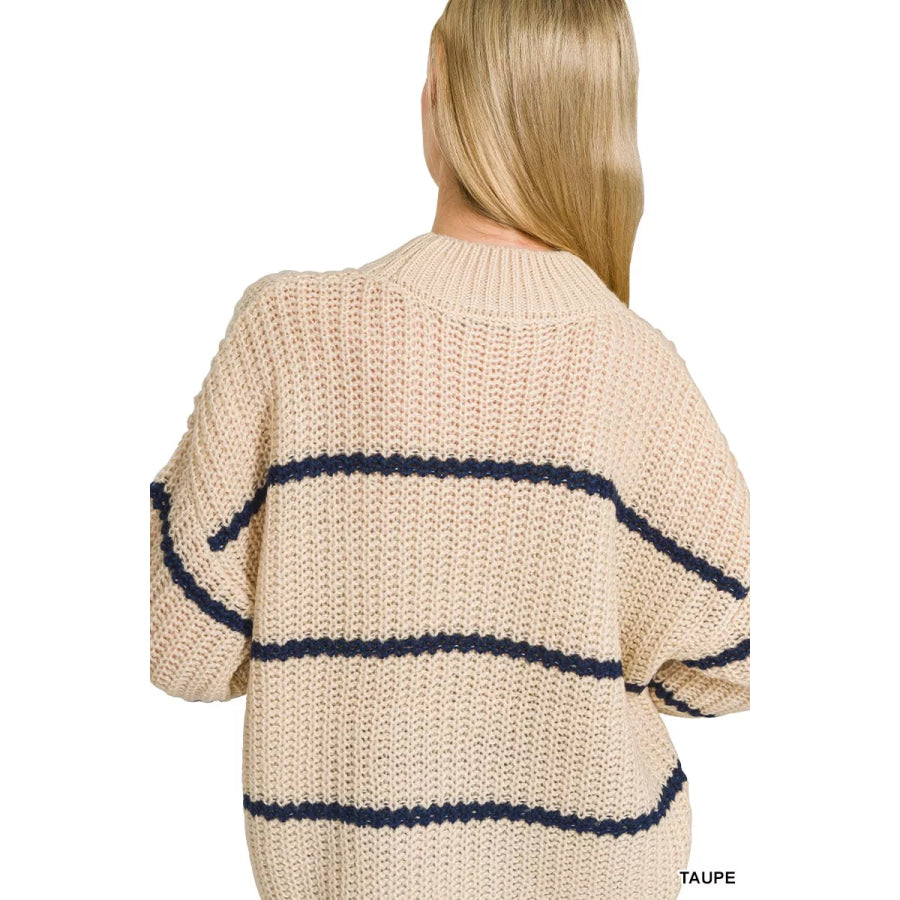 Zenana Oversize Striped Sweater Apparel and Accessories