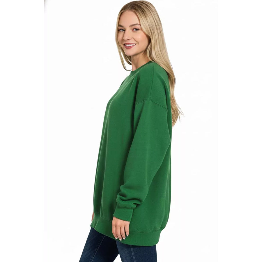 Zenana Oversized Round Neck Fleece Tunic Sweatshirt Apparel and Accessories