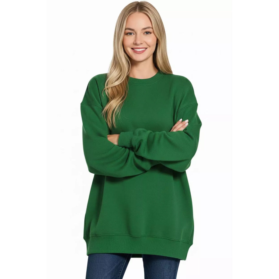 Zenana Oversized Round Neck Fleece Tunic Sweatshirt Apparel and Accessories