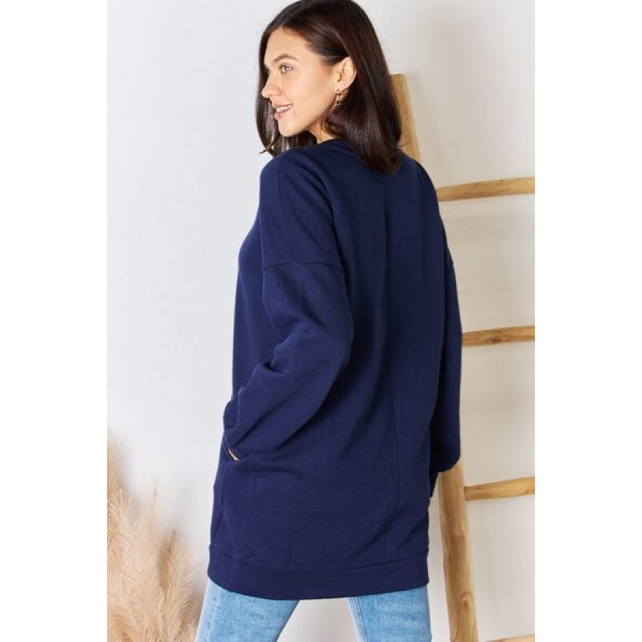 Zenana Oversized Round Neck Long Sleeve Sweatshirt Navy / S Apparel and Accessories