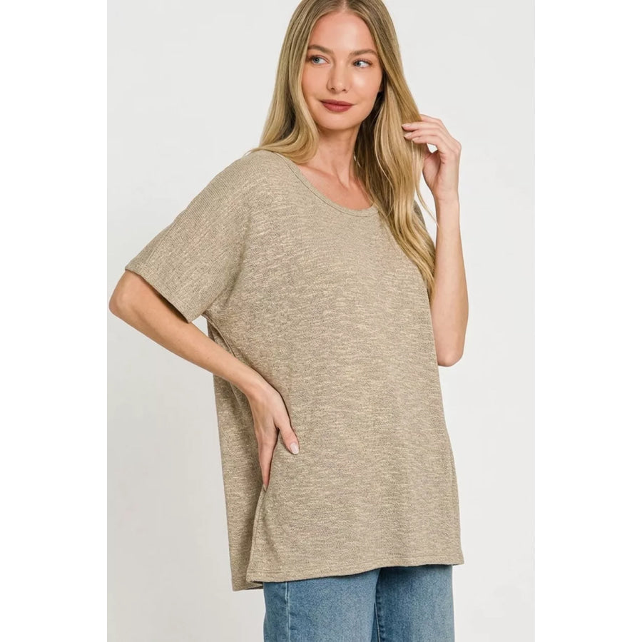 Zenana Oversized Slub Hacci Top Apparel and Accessories