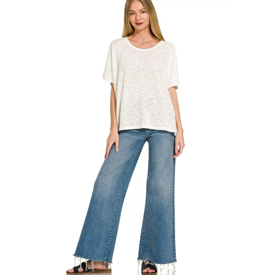 Zenana Oversized Slub Hacci Top Apparel and Accessories