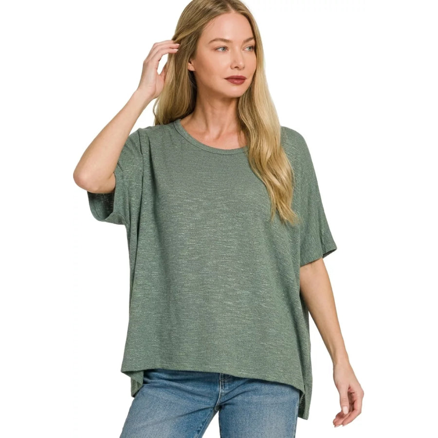 Zenana Oversized Slub Hacci Top ASH JADE / S/M Apparel and Accessories