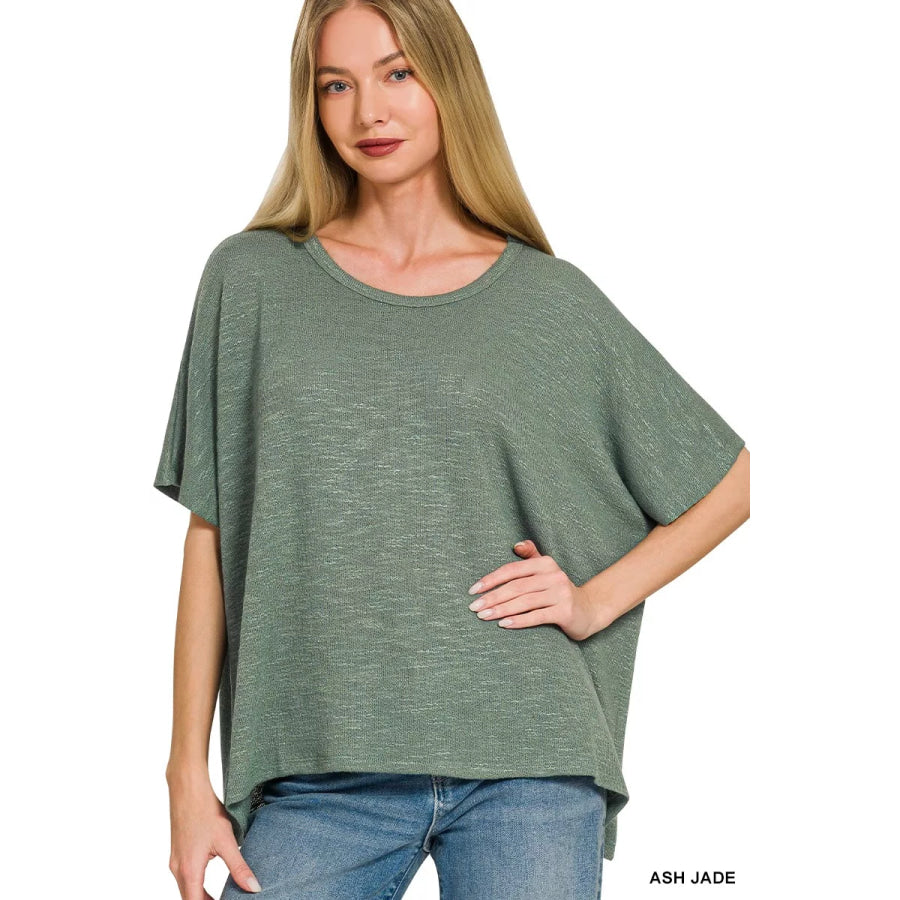 Zenana Oversized Slub Hacci Top ASH JADE / S/M Apparel and Accessories