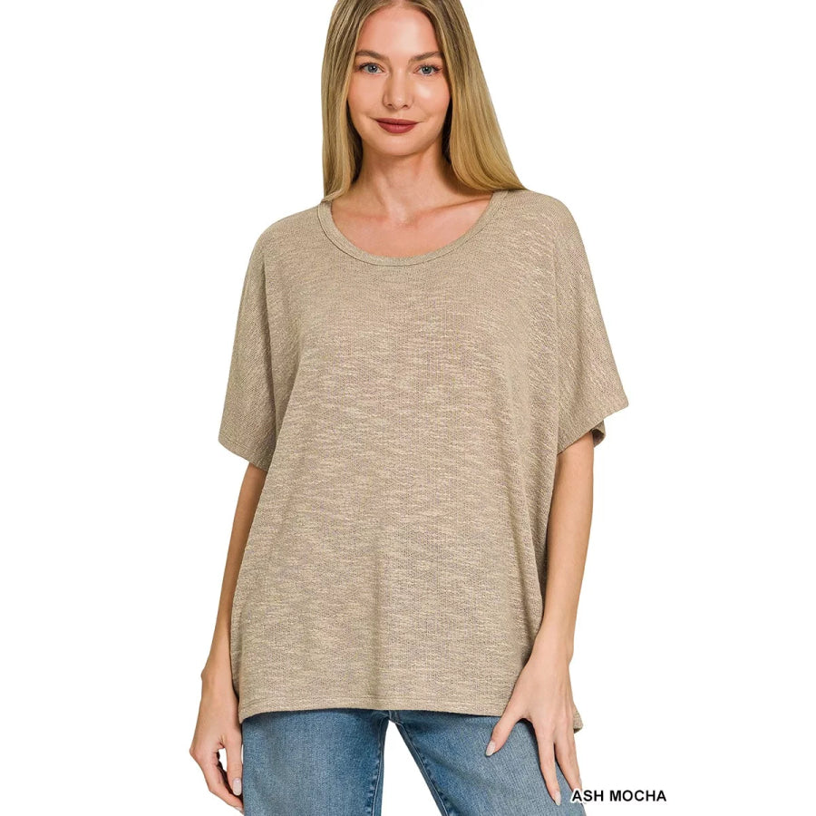 Zenana Oversized Slub Hacci Top ASH MOCHA / S/M Apparel and Accessories