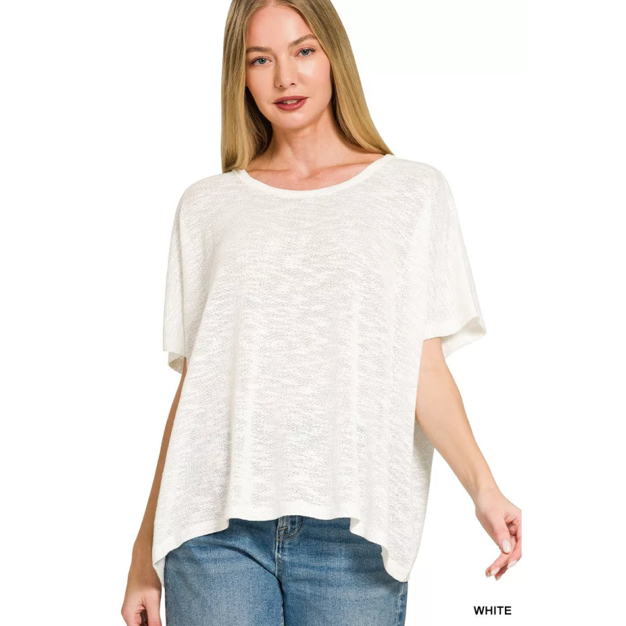 Zenana Oversized Slub Hacci Top WHITE / S/M Apparel and Accessories