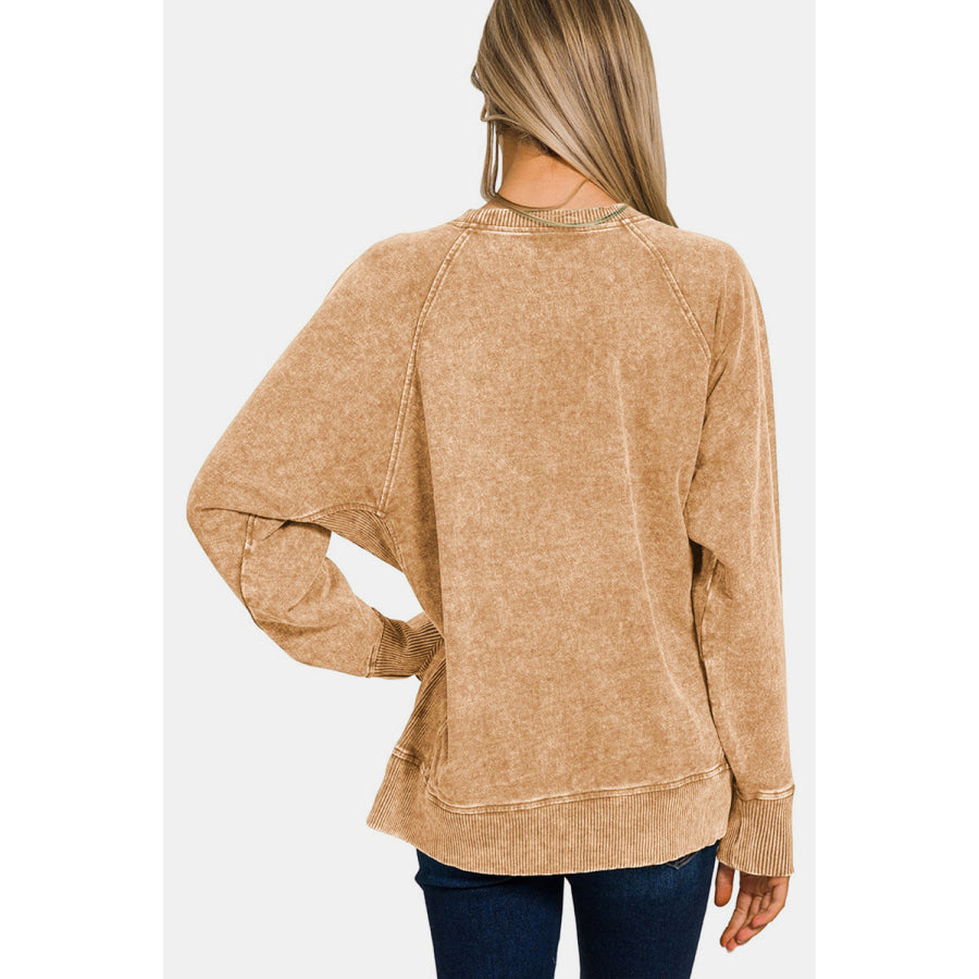 Zenana Pocketed Round Neck Sweatshirt Apparel and Accessories