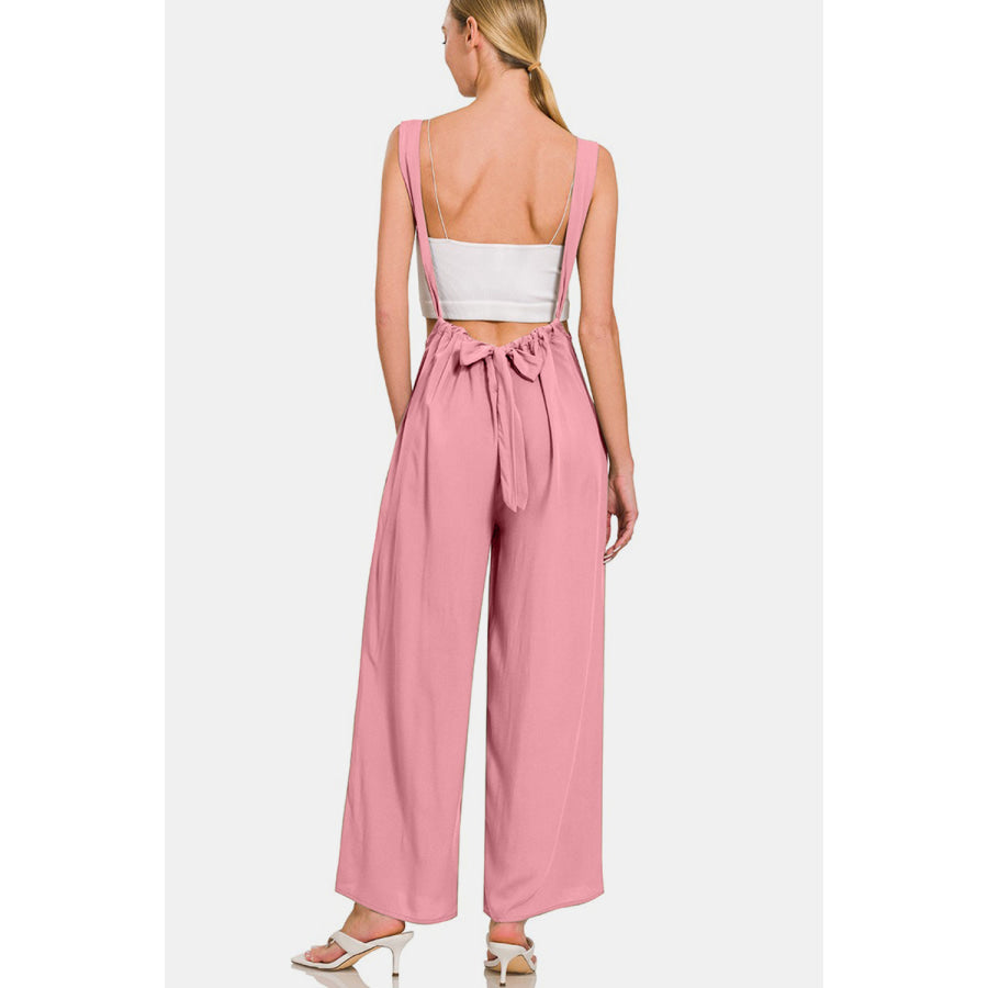 Zenana Pocketed Wide Strap Wide Leg Overalls Lt Rose / S Apparel and Accessories