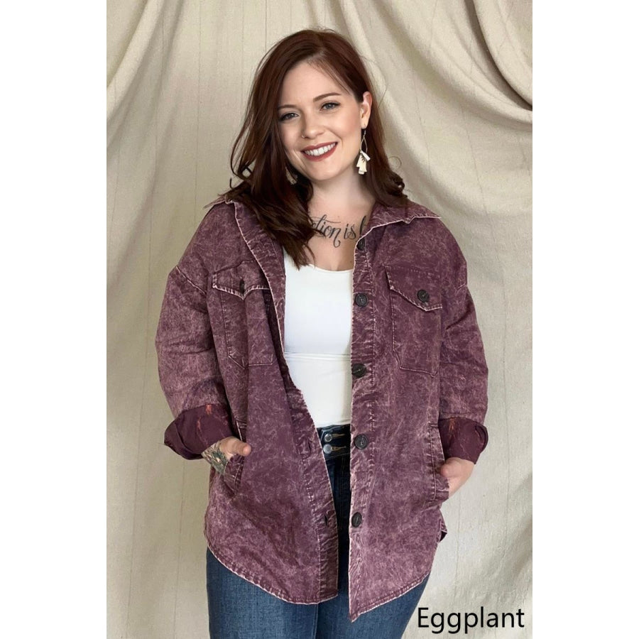 Zenana Premium Cotton Woven Vintage Washed Shacket Jackets
