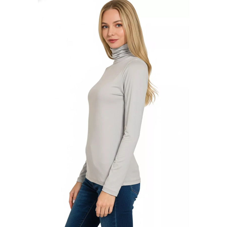Zenana Premium Microfiber Mock Neck Top LT GREY / S Apparel and Accessories