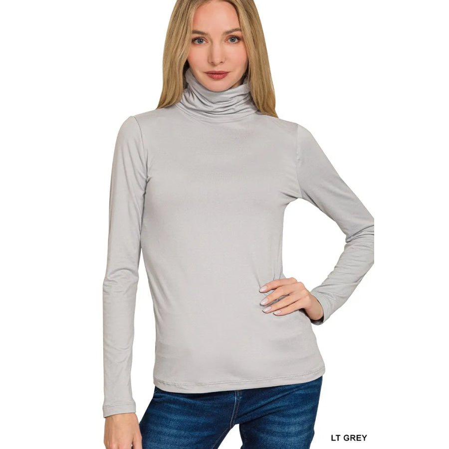 Zenana Premium Microfiber Mock Neck Top LT GREY / S Apparel and Accessories