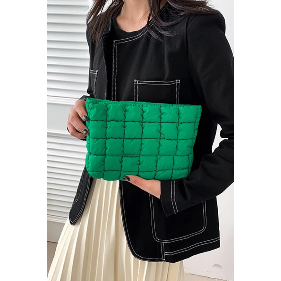 Zenana Quilted Puffy Pouch Clutch Bag K Green / One Size Apparel and Accessories