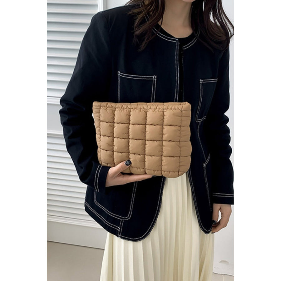 Zenana Quilted Puffy Pouch Clutch Bag Mocha / One Size Apparel and Accessories