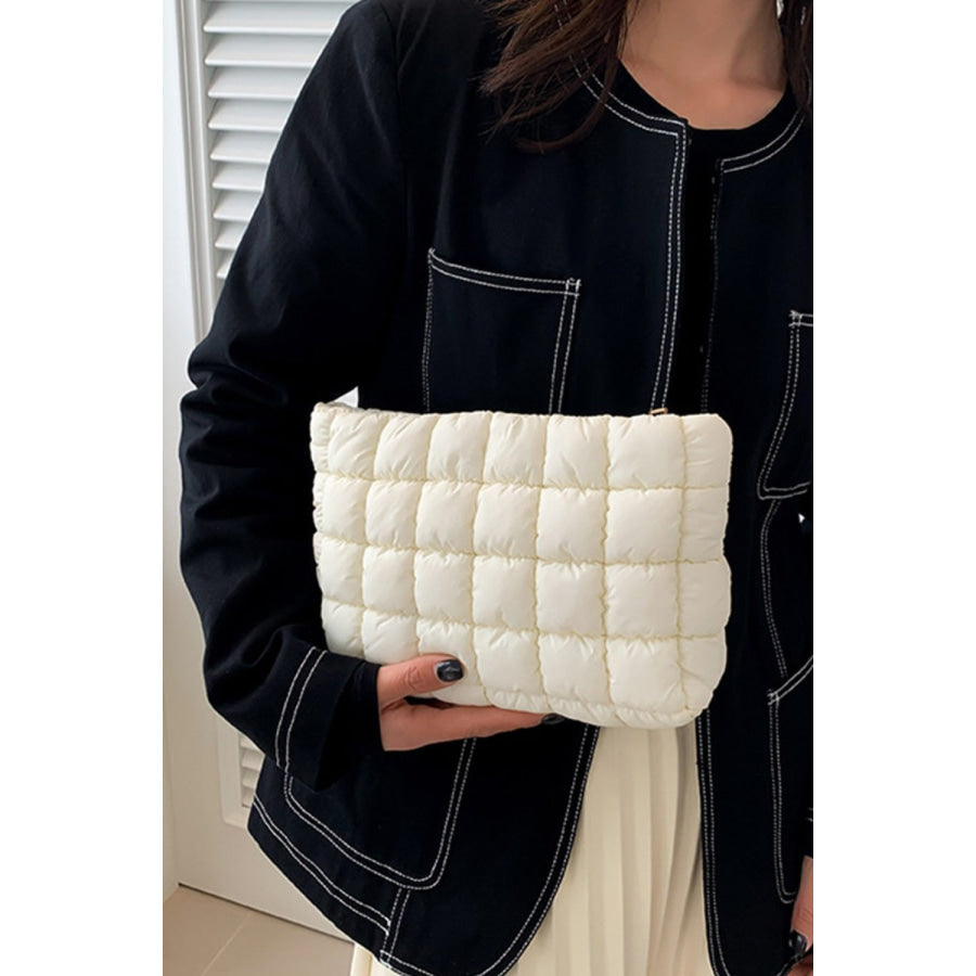 Zenana Quilted Puffy Pouch Clutch Bag Off White / One Size Apparel and Accessories