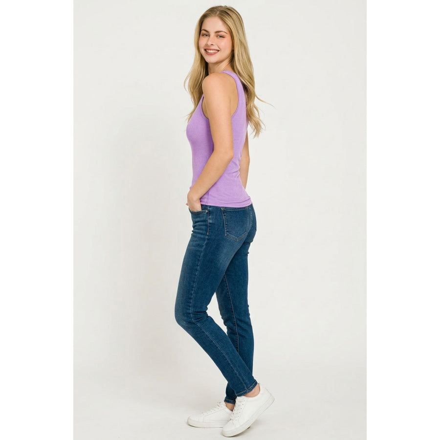Zenana Racer Back Rib Tank Top with Removable Pads Apparel and Accessories
