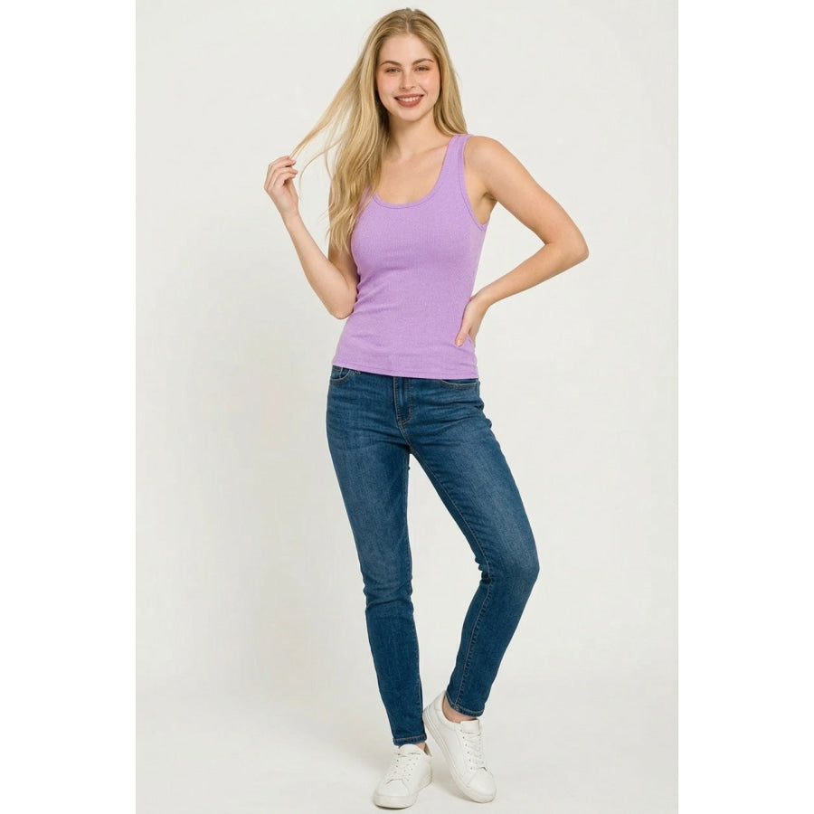 Zenana Racer Back Rib Tank Top with Removable Pads Apparel and Accessories