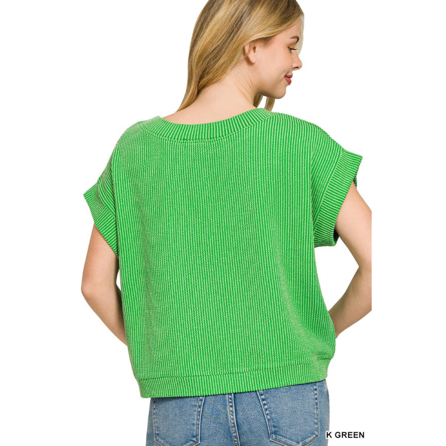 Zenana Raised Rib Cap Sleeve Top Apparel and Accessories