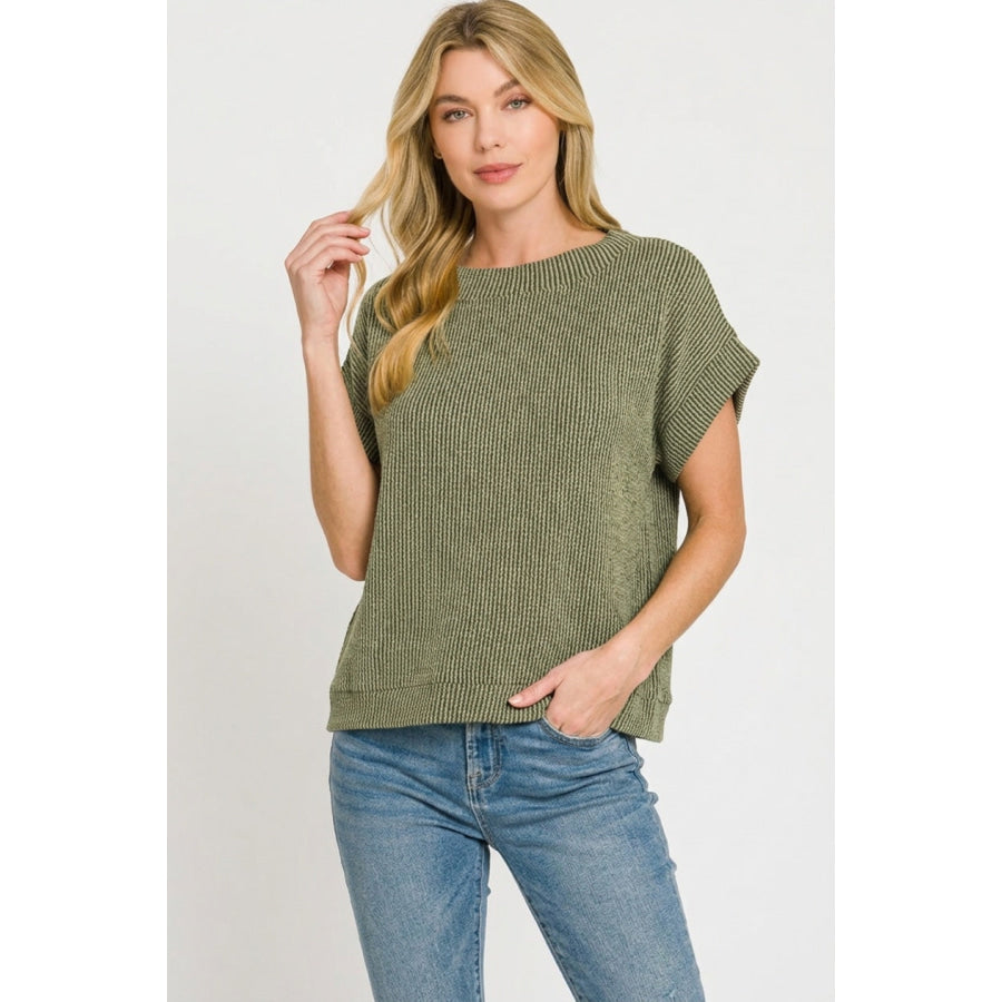 Zenana Raised Rib Cap Sleeve Top Apparel and Accessories