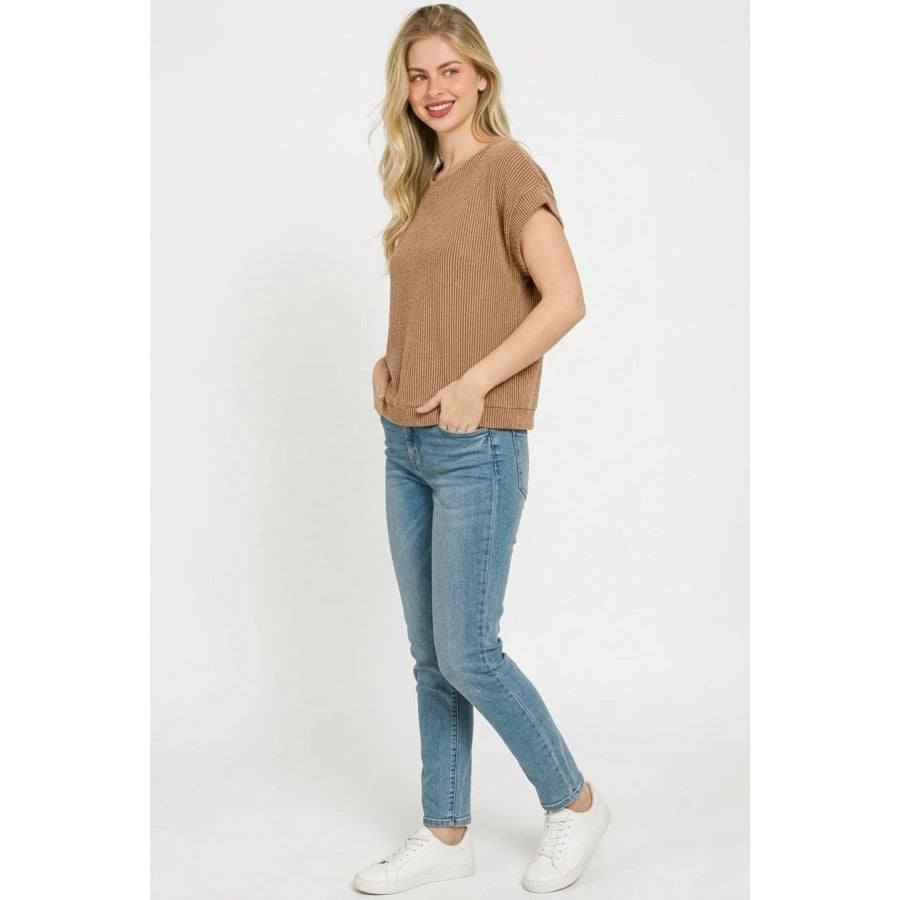 Zenana Raised Rib Cap Sleeve Top Apparel and Accessories