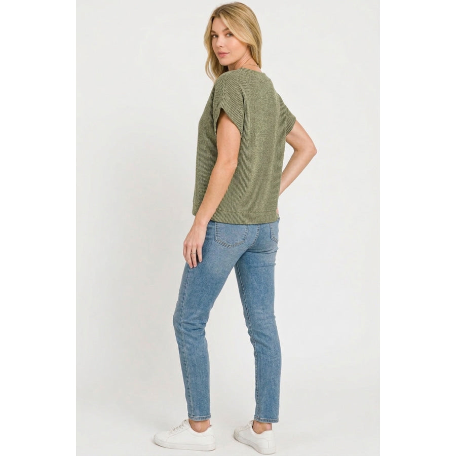Zenana Raised Rib Cap Sleeve Top Apparel and Accessories