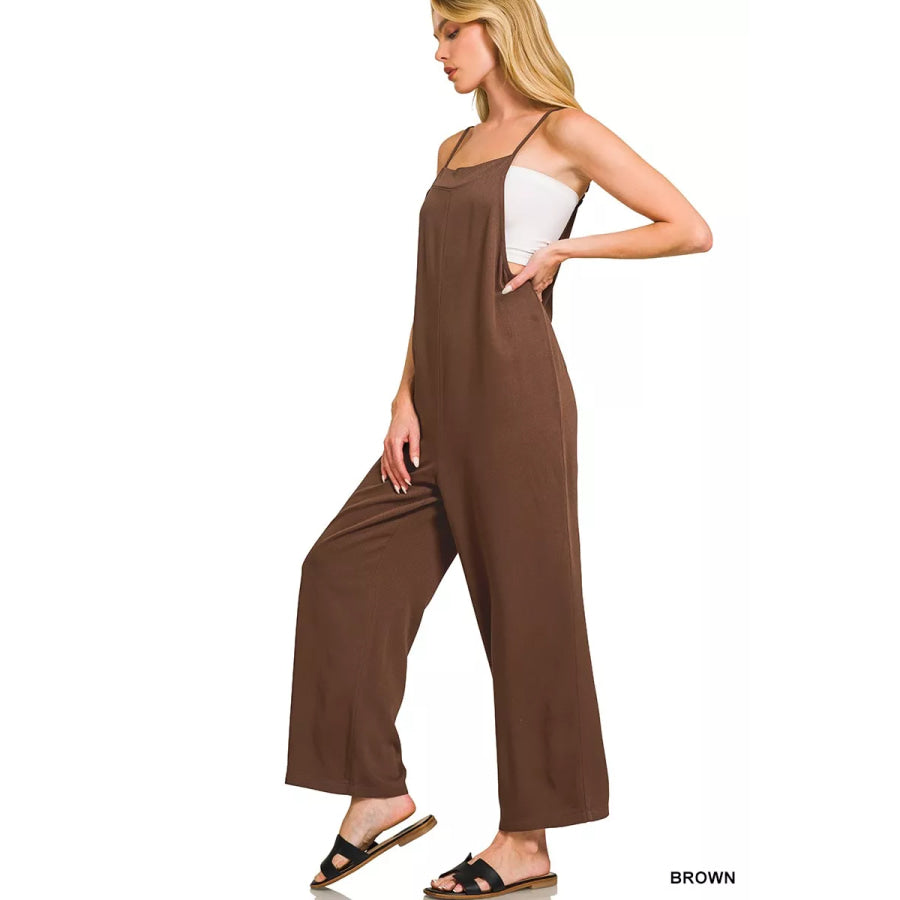 Zenana Rayon Woven Wide Leg Jumpsuit BROWN / S Apparel and Accessories