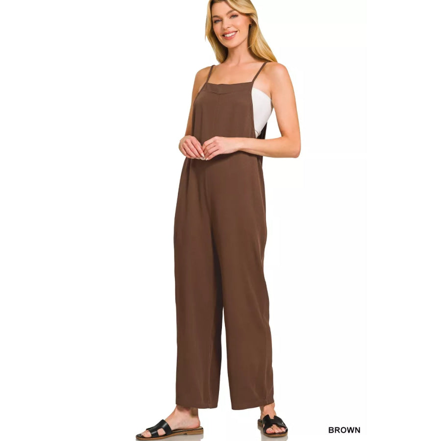 Zenana Rayon Woven Wide Leg Jumpsuit BROWN / S Apparel and Accessories