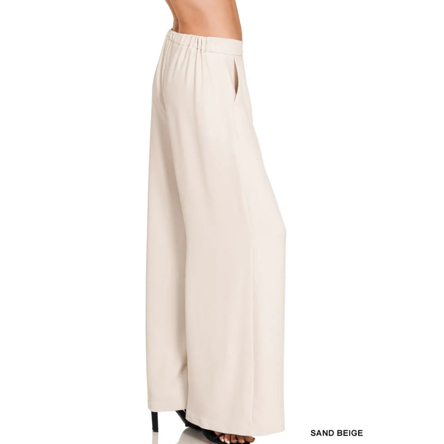 Zenana Relaxed Fit Elastic Waisted Wide Leg Pants Apparel and Accessories